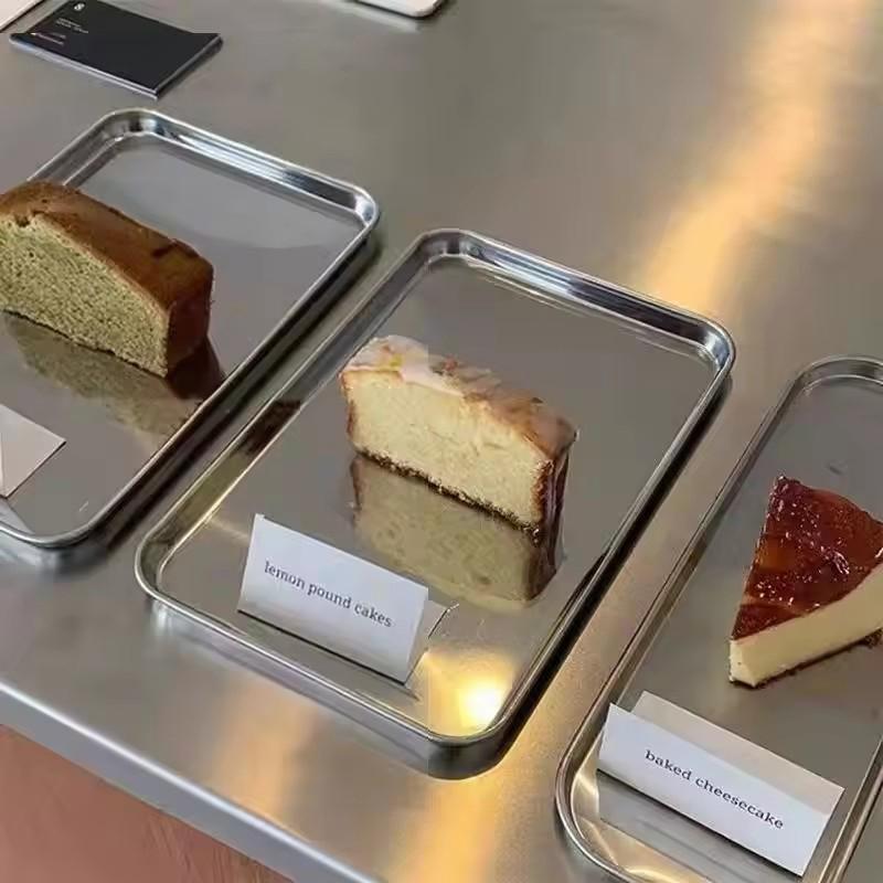 Nordic Stainless Steel Rectangular Tray Pastry Food Baking Plates Pallet Storage Disk Snack Cake Dish Organizer Tray Home Decor