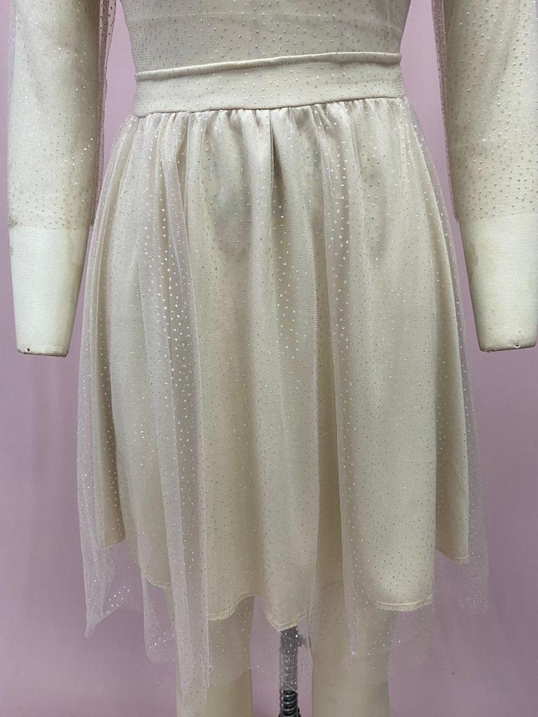 Европейское и американское женское прозрачное платье с круглым вырезом и длинными рукавами, сексуальное