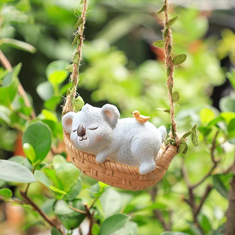 Swing Panda Statue, Hanging Animal Ornament, Swinging Kitten Puppy Koala Figurine for  Lawn Garden Courtyard Terrace Patio Tree