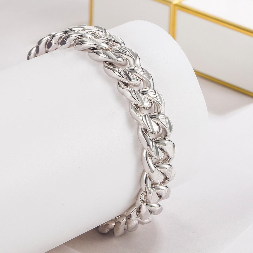 Мужской браслет 10 мм ручной работы с толстым гальваническим покрытием из родиевого золота, с кубинской цепочкой, украшенный цветком и автомобилем