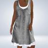 Женское платье без рукавов из двух частей, летнее повседневное платье с круглым вырезом, джинсовый принт, свободное мини-платье А-силуэта