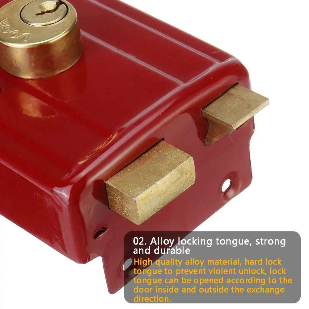 Deadbolt Iron Anti-theft Door Lock Key Included Single Cylinder Security Door Lock Durable Retro Style Retro Red Lock Indoor Use