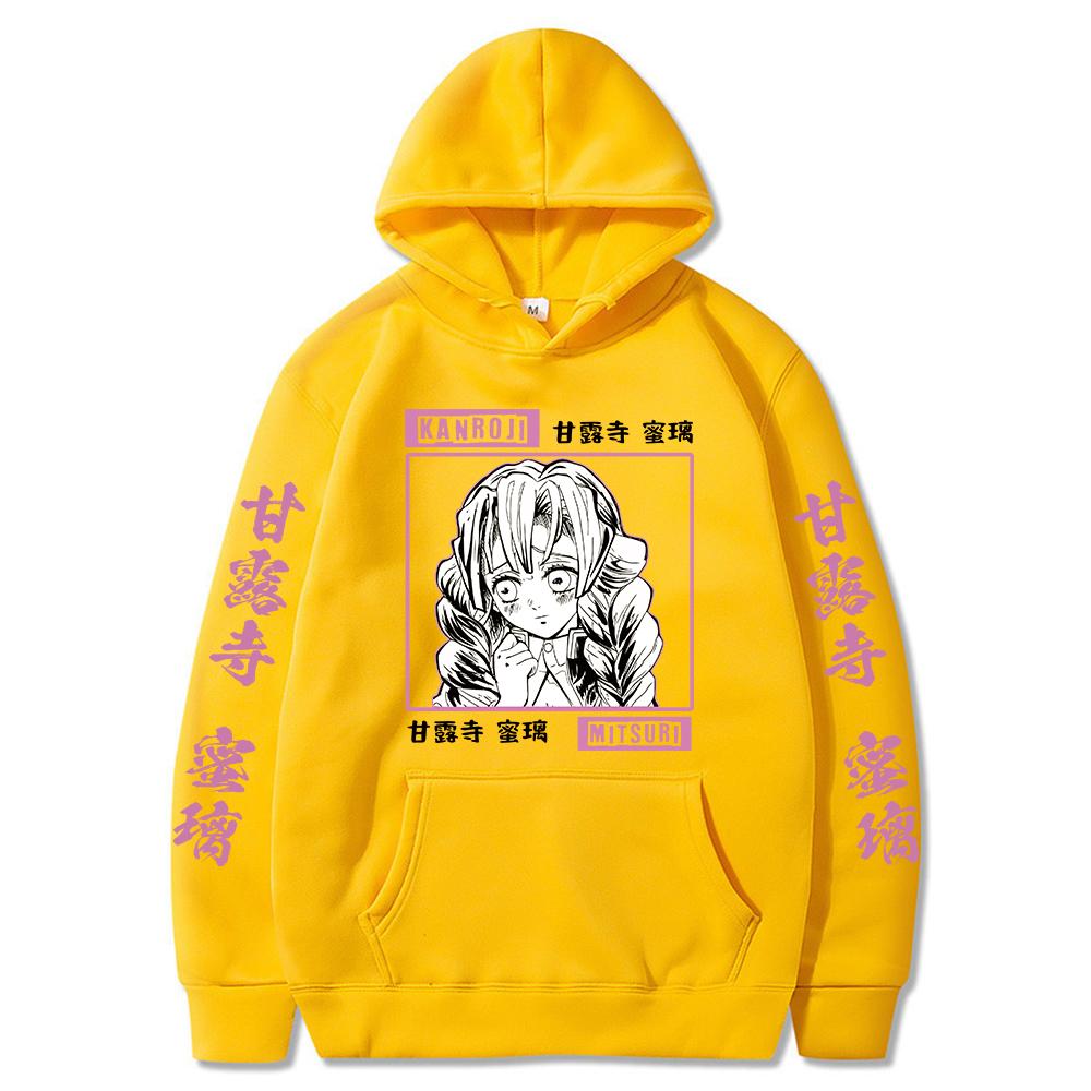 Популярная японская толстовка с капюшоном в стиле аниме Demon Slayer Hoodeis Kanroji Mitsuri, пуловеры с капюшоном, топы в стиле Харадзюку, мужская/женская толстовка Y2k, одежда