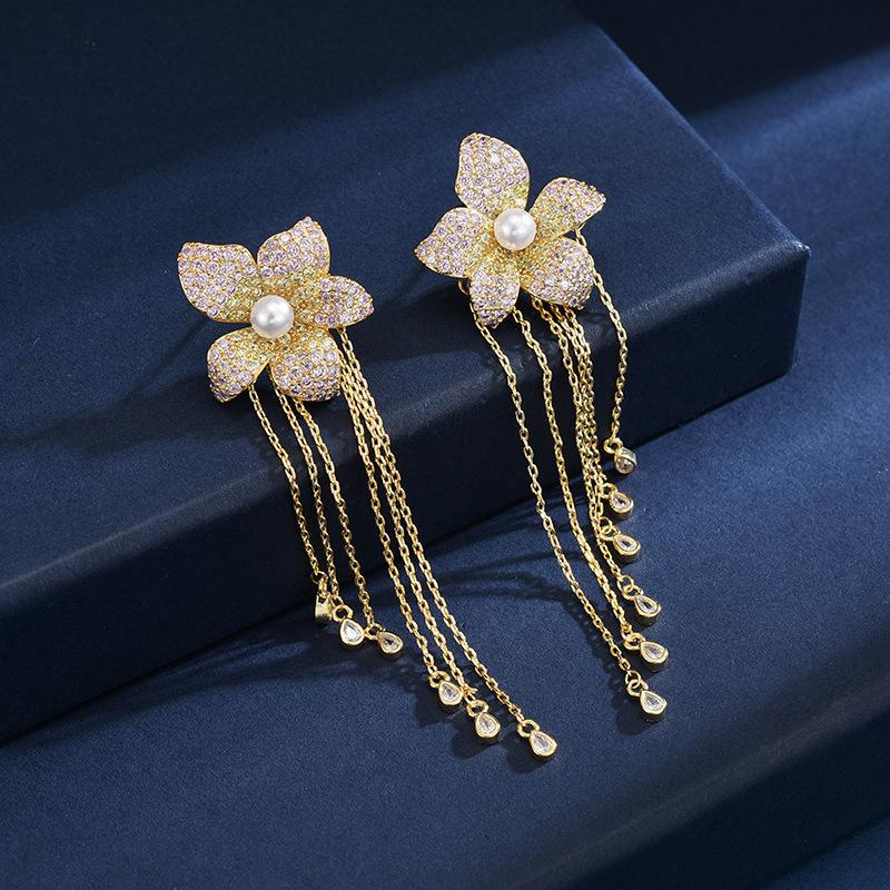 Модные серьги-капли с микро-инкрустацией цирконием в стиле тяжелой промышленности, серьги-клипсы в стиле ретро-суда премиум-класса