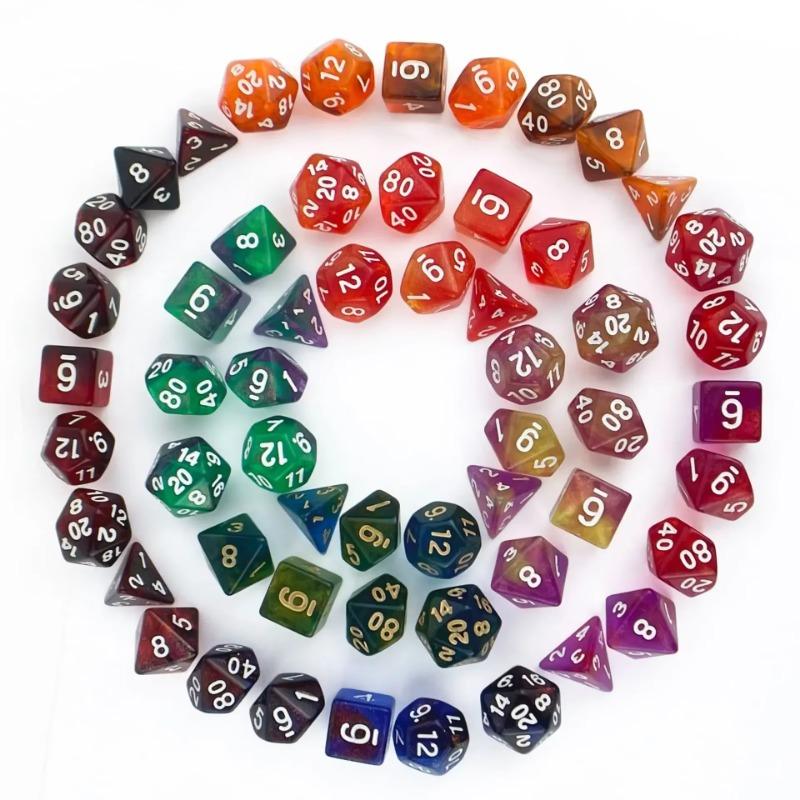 7pcs/Set Two-color Glitter Transparent Polyhedral Dice for Dnd COC Cthulhu Rpg Running Group Board Game Dice Number Dice Set