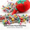 300 Pcs Multicolor Large Imitation Pearl Head Straight Sewing Pins with Transparent Storage Box for Quilting DIY Crafts