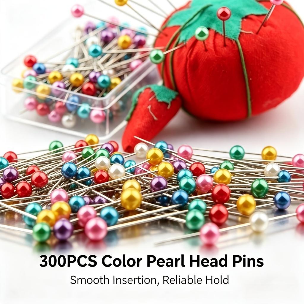 300 Pcs Multicolor Large Imitation Pearl Head Straight Sewing Pins with Transparent Storage Box for Quilting DIY Crafts
