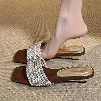 Женские тапочки-клинья с квадратным носком, туфли на каблуке, летние сандалии, новинка 2025, роскошные женские туфли для платья, брендовые туфли-лодочки Mujer Zapatos