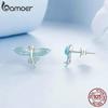 Bamoer 925 Sterling Silver Flying Fish Stud Earrings Blue Enamel Fish Earrings for Women Girls Party Fine Jewelry Gift
