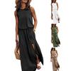 Женское платье-жилет без рукавов с боковыми разрезами и круглым вырезом, плиссированное макси-платье с карманами, однотонное свободное платье для свиданий, повседневных путешествий