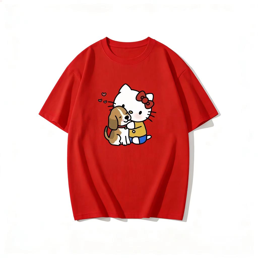 2026 новый летний милый графический топ HelloKitty повседневный хлопковый топ с коротким рукавом для женщин и девочек Каваи мультяшный принт Streetwear