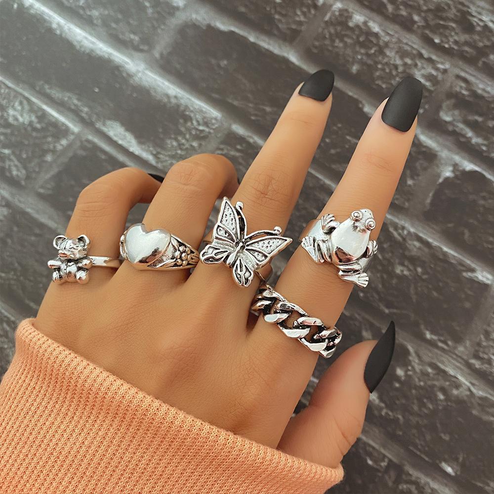 2024 Love Accessories Комплект колец с бабочкой Кольцо с медведем и лягушкой