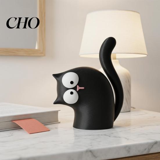 Stable Cat Desk Accessory 3D Printed Cute Statue Small Tilt Head Figurine Rounded Base Figure for Home Office Table Mantle TV Stand Bookshelf