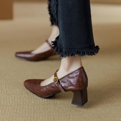 Модные французские ретро туфли с квадратным носком на каблуке-рюмочке, новые туфли-лодочки Мэри Джейн для женщин