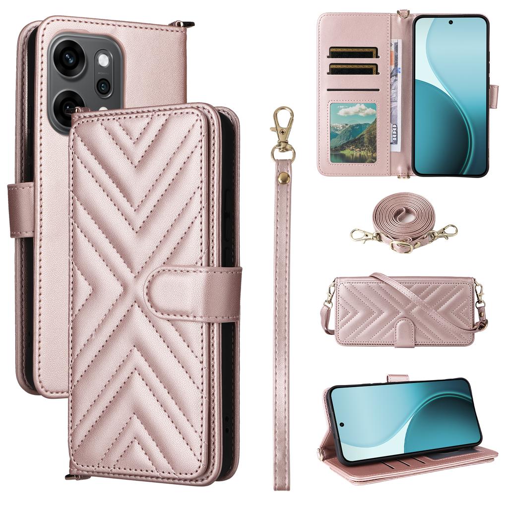 For Oppo Reno14 5G (Global) Case with Shoulder/Wrist Strap Leather Phone Cover Stand Wallet