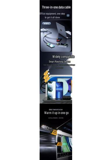 Быстрый 3-в-1 кабель 240 Вт для Apple 13, Android и Type-C.