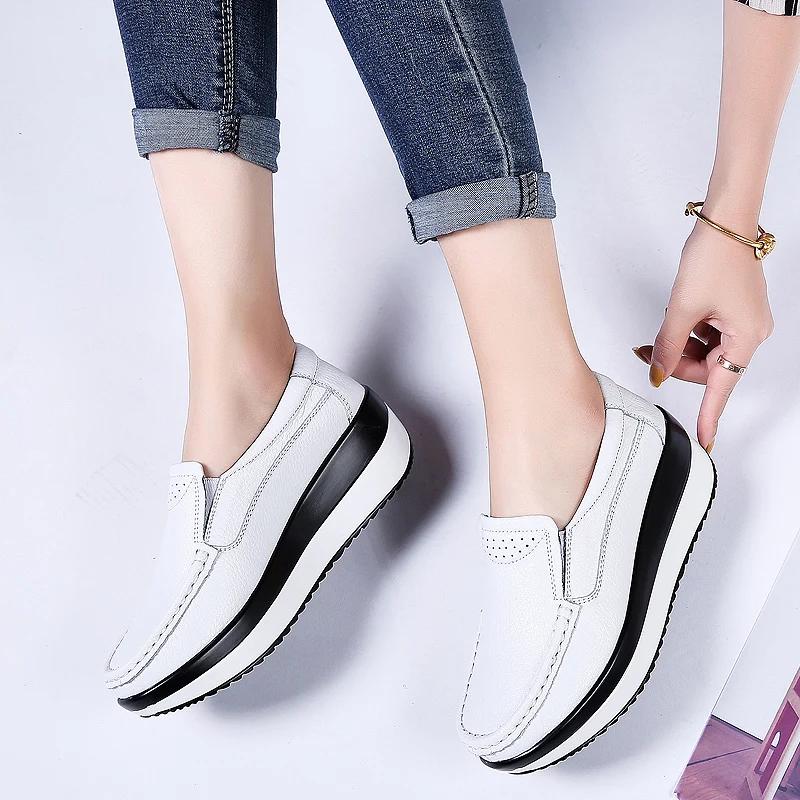 Fashion Women Flats Platform Shoes Women Elegant Genuine Leather Shoes Woman Autumn Slip On Casual Flat Shoes Women Zapatos De Mujer
