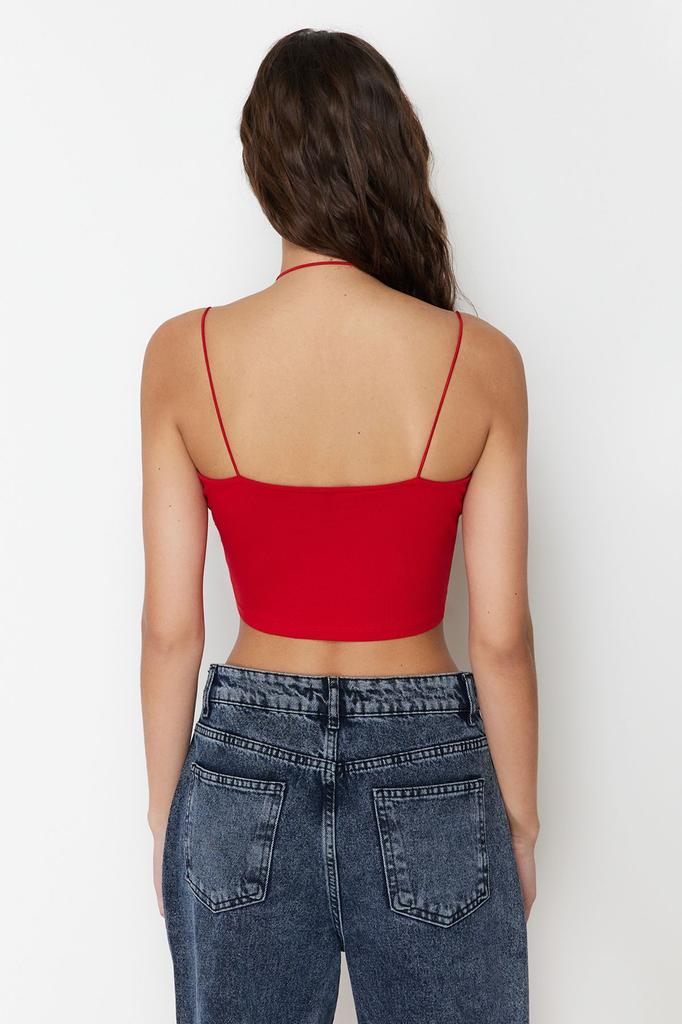 Women's Fashion New Undershirt Black Halter Neck Spaghetti Strap Cotton Stretchy Crop Knitted Undershirt