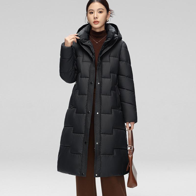 Зимняя женская длинная хлопковая куртка на утином пуху с поясом, толстая теплая роскошная тонкая парка с капюшоном