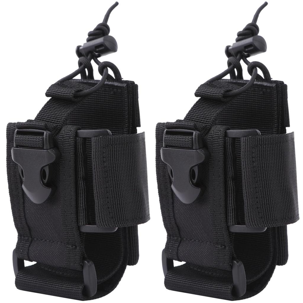 Rubonarie Radio Pouch, Transceiver Holder, Waist Pouch, for Walkie-Talkie Radios, Airsoft, Mountaineering, and More, Set of 2 (Black)