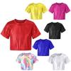 Jazz Dance Costumes Kids Boys Girls Shiny Sequins Short Sleeve Solid Color T-shirt Crop Tops Street Dance Stage Performance Wear