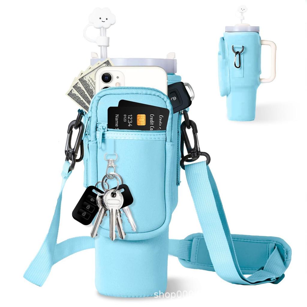 Сумка-переноска для бутылки с водой с карманом для телефона для стакана Stanley 40/30 унций, неопреновый чехол-держатель для бутылки с водой с регулируемым ремешком, Bollus