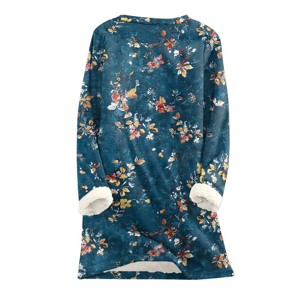 Женский топ с круглым вырезом и принтом из утолщенного плюша и кашемира, теплый длинный топ