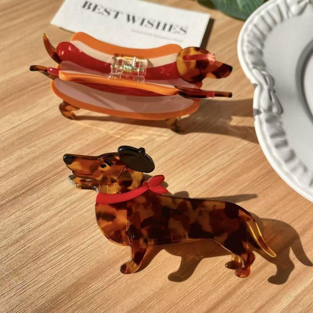 Animals Dachshund Hair Claw Large Acetate Grab Clip Fashion Cartoon Hairpin Travel