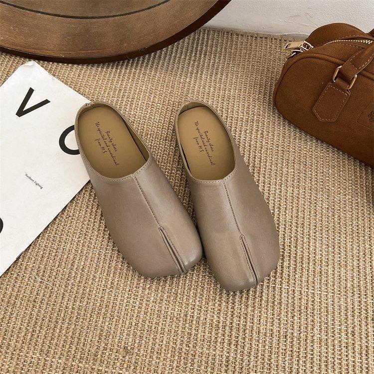 Коричневые ретро полушлепанцы с головой свиной ножки, женская обувь для носки весной и летом 2025 года, для работы, ленивые полуподносы, вечерние туфли-одиночки