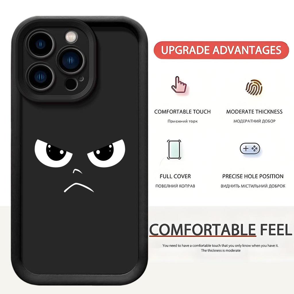 Черный рифленый чехол из карбида кремния для iPhone 15/16/17 с дизайном в виде смешного лица