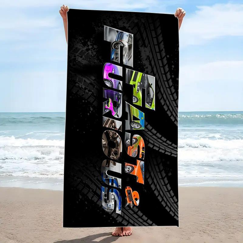 Car Racing Fast Furious Print Beach Towel, Large Soft Quick Dry Towel for Beach Camping Swimming