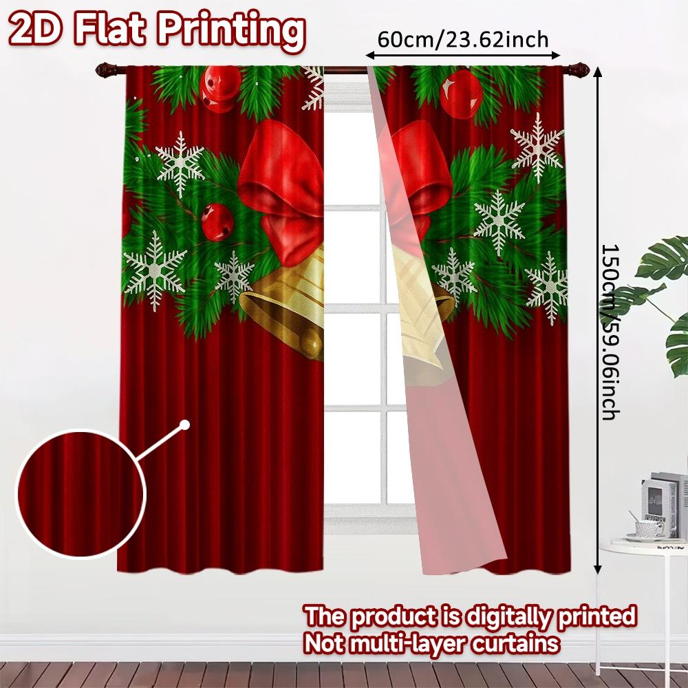2pcs, 2D FLAT PRINTING Curtains (Without Rod) Festive Window Scene Festival Creative Curtains Versatile Polyester Curtains