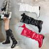 2026 New Shoes for Women Knee High Boots Thigh High Boots Woman Pleated Low Heel Casual Leather Platform Boots Botas Para Mujer