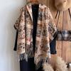 Ethnic Style Retro Contrasting Color Plaid Flower Scarf Women's Versatile Tassel Imitation Cashmere Shawl with High-end Outside
