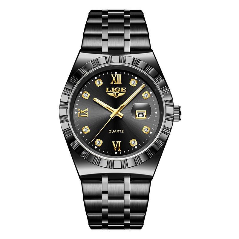 Мужские Модные Деловые Часы Мужские Спортивные Черные из Нержавеющей Стали Роскошные Светящиеся Водонепроницаемые Мужские Кварцевые Часы