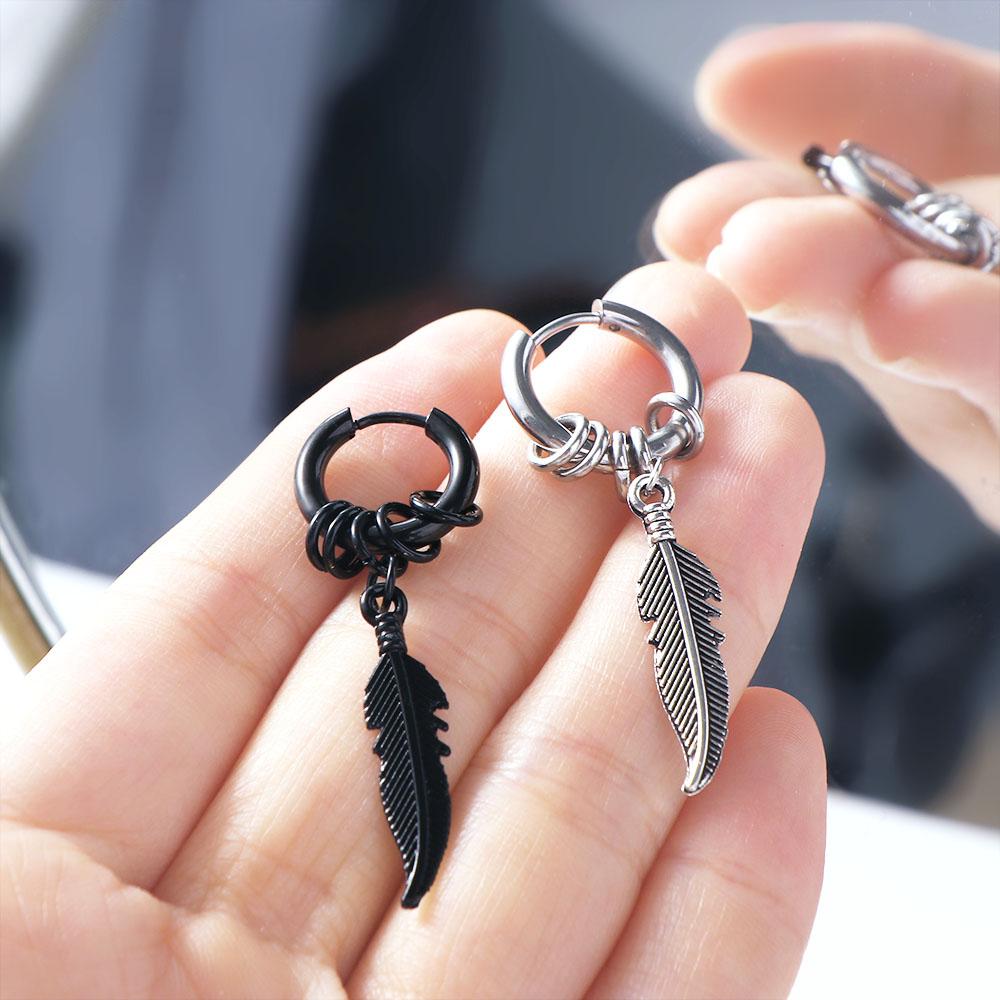 Punk Style Zinc Zinc Alloy Gift Men Stainless Steel Fashion Jewelry Cross Stud Earrings Feather Hoop Earrings