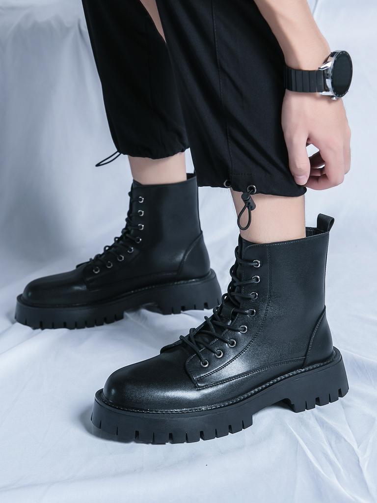 Осень и зима новая обувь мужская ботинки Мартин с высоким берцем британский стиль рабочая черные короткие ботинки повседневный тренд локомотивные кожаные ботинки