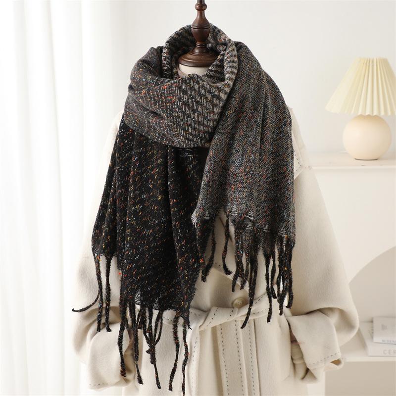 Color Matching Geometric Striped Scarf Gradual Change Color Imitation Cashmere Winter Scarf Men And Women Warm Shawl Tassel Versatile New