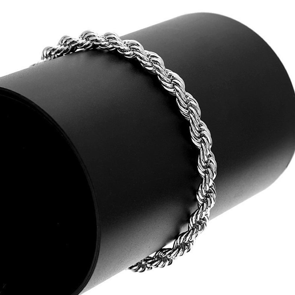 4MM Silver Plated Twisted Rope Jewelry Set, Minimalist Twist Chain Necklace & Bracelet Unisex Layering Daily Accessory