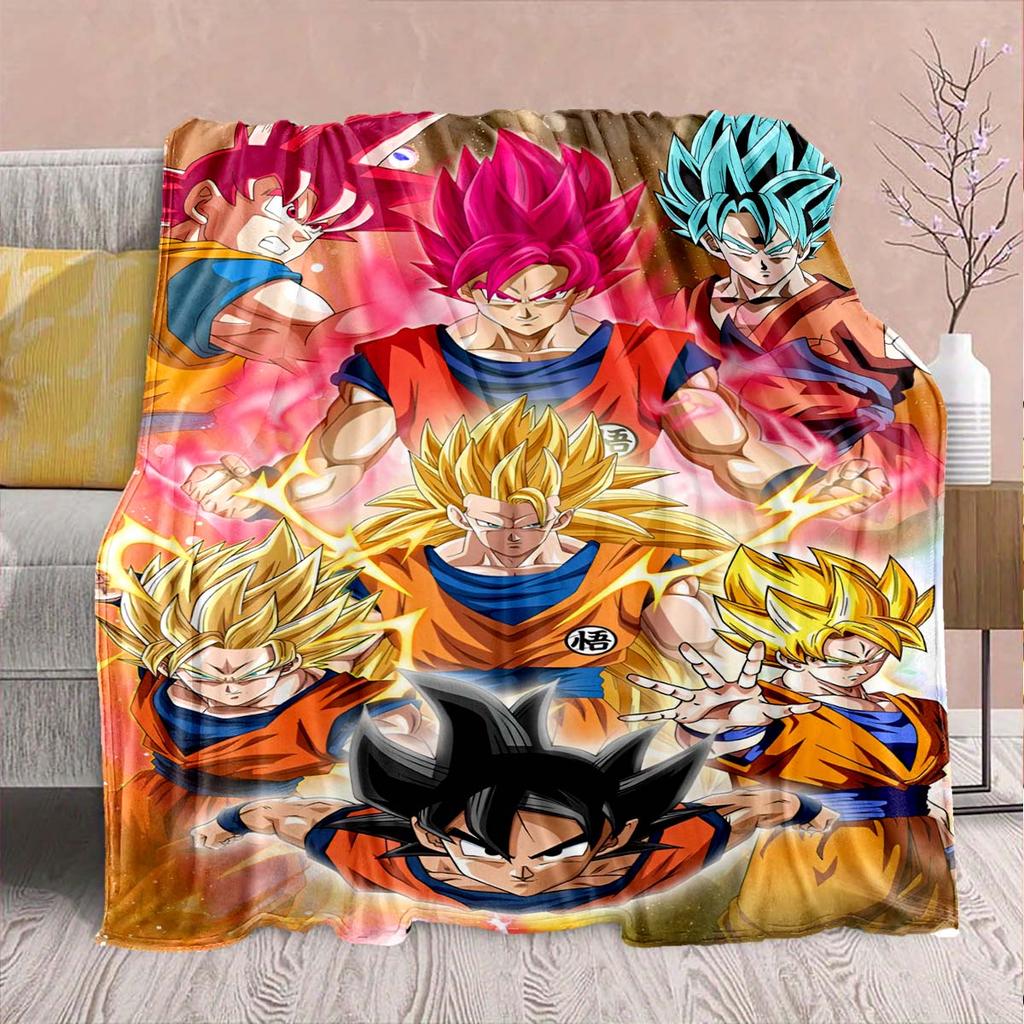 Фланелевое одеяло из аниме Dragon Ball - Мягкое, теплое, идеально подходит для дивана, постельного белья, кемпинга, путешествий, офиса, домашнего декора -QJY