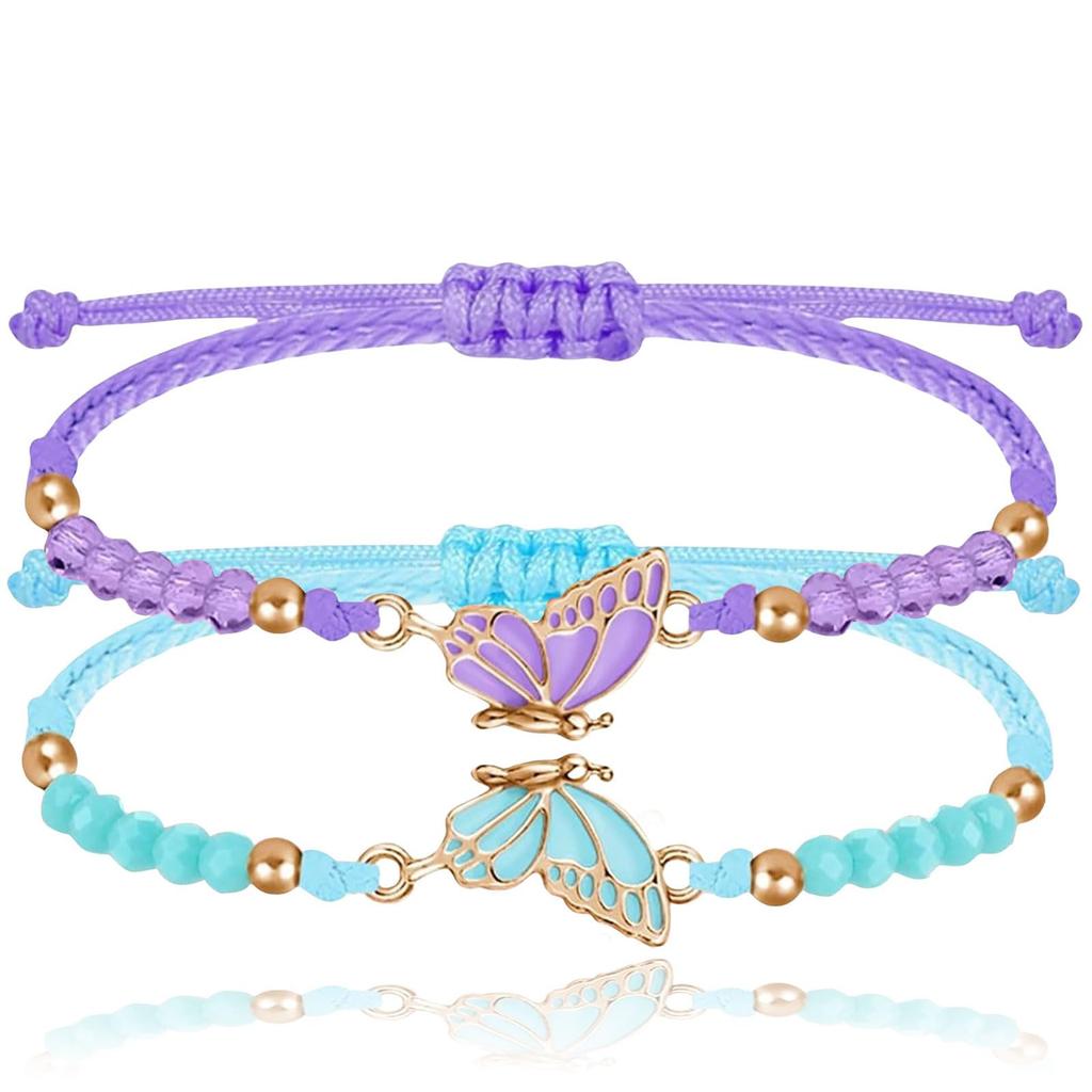 2pcs Matching Bracelets Butterfly Friendship Adjustable Strand Best Friends Bracelets Handmade Charm Couples Jewelry