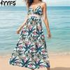 Женская мода лето-весна с цветочным узором и принтом без рукавов с v-образным вырезом и высокой талией повседневные платья