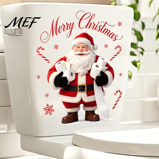 Creative Party Supplies Funny Santa Hug Paper Toilet Sticker, Peel And Stick Christmas Waterproof Window Cling Bathroom Decal, Humorous Holiday