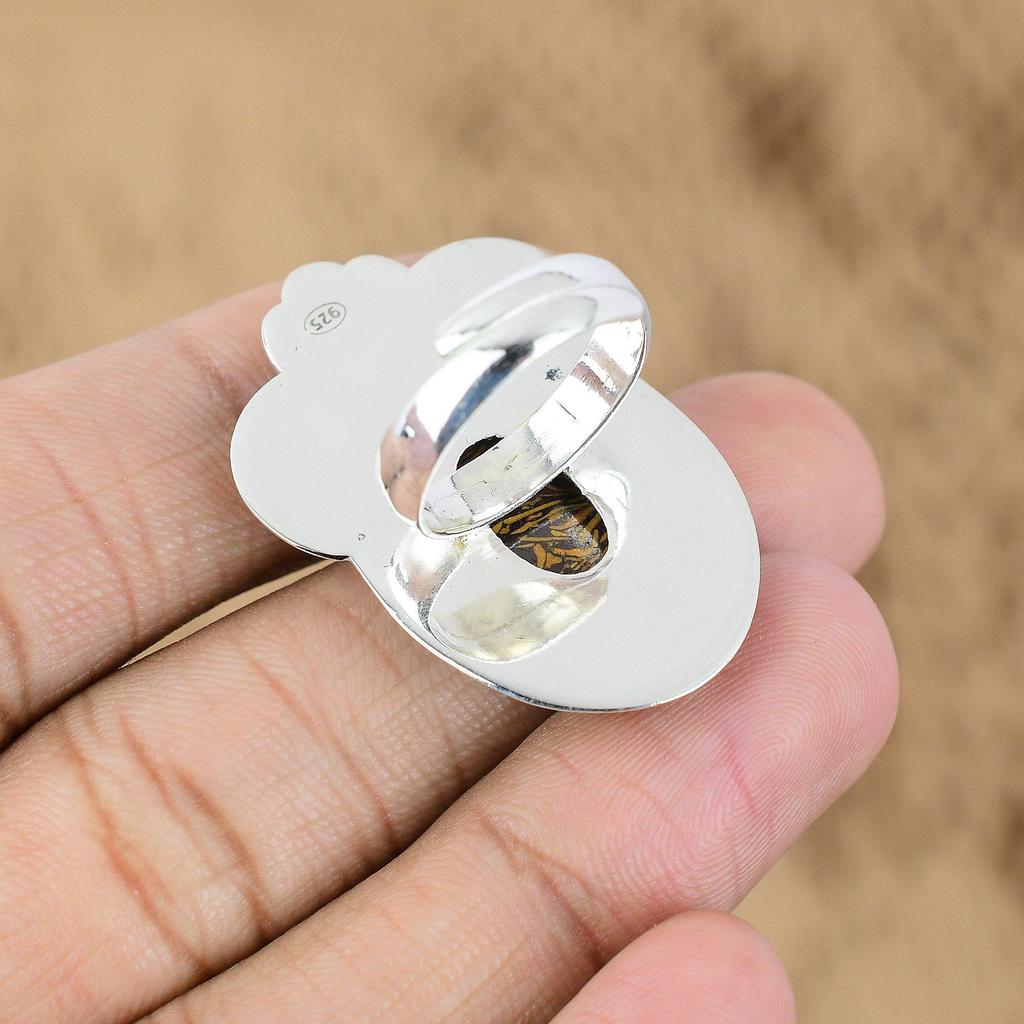 Sterling Silver Oval Natural Mariam Jasper Flower Promise Statement Ring Jewelry