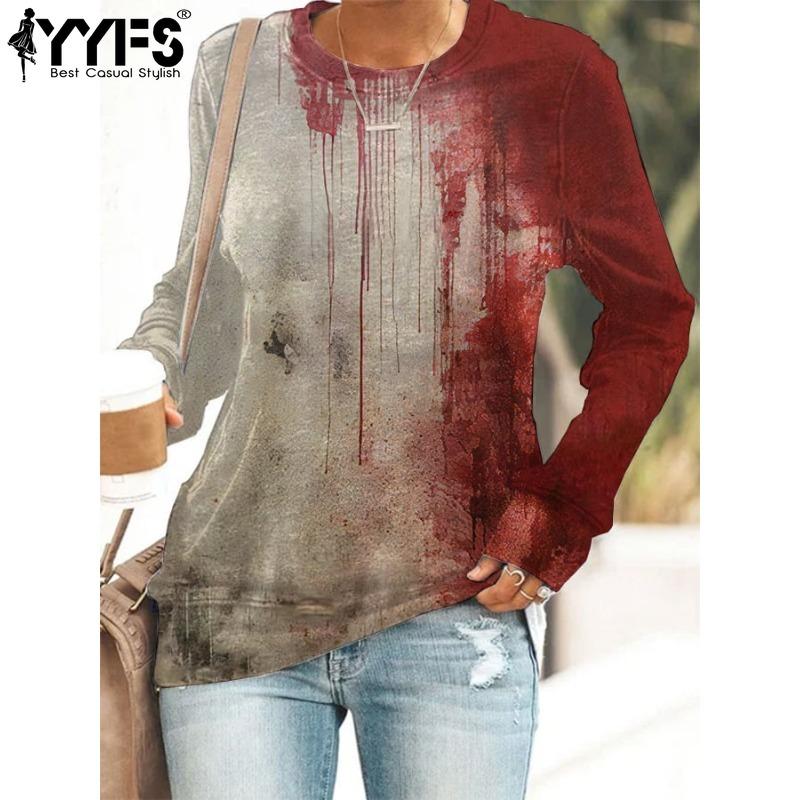 YYFS Женская мода повседневная весна-осень цветные блоки блузки и рубашки с длинным рукавом и круглым вырезом