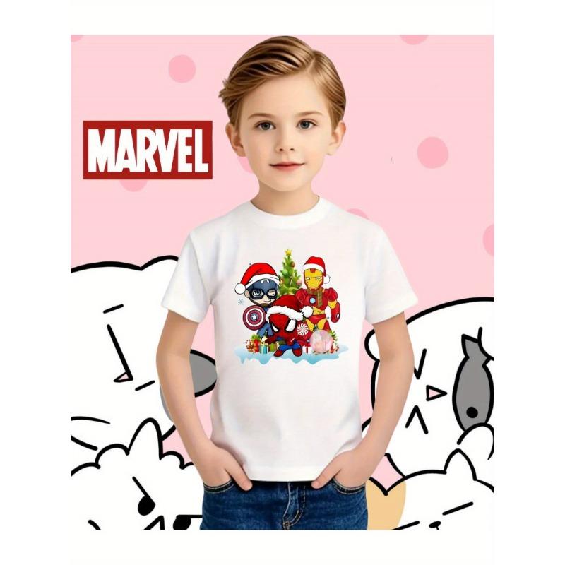 Официальная детская футболка Marvel с милым рождественским принтом героев Marvel, дизайн Капитана Америки, Человека-паука и Железного человека - Бреа