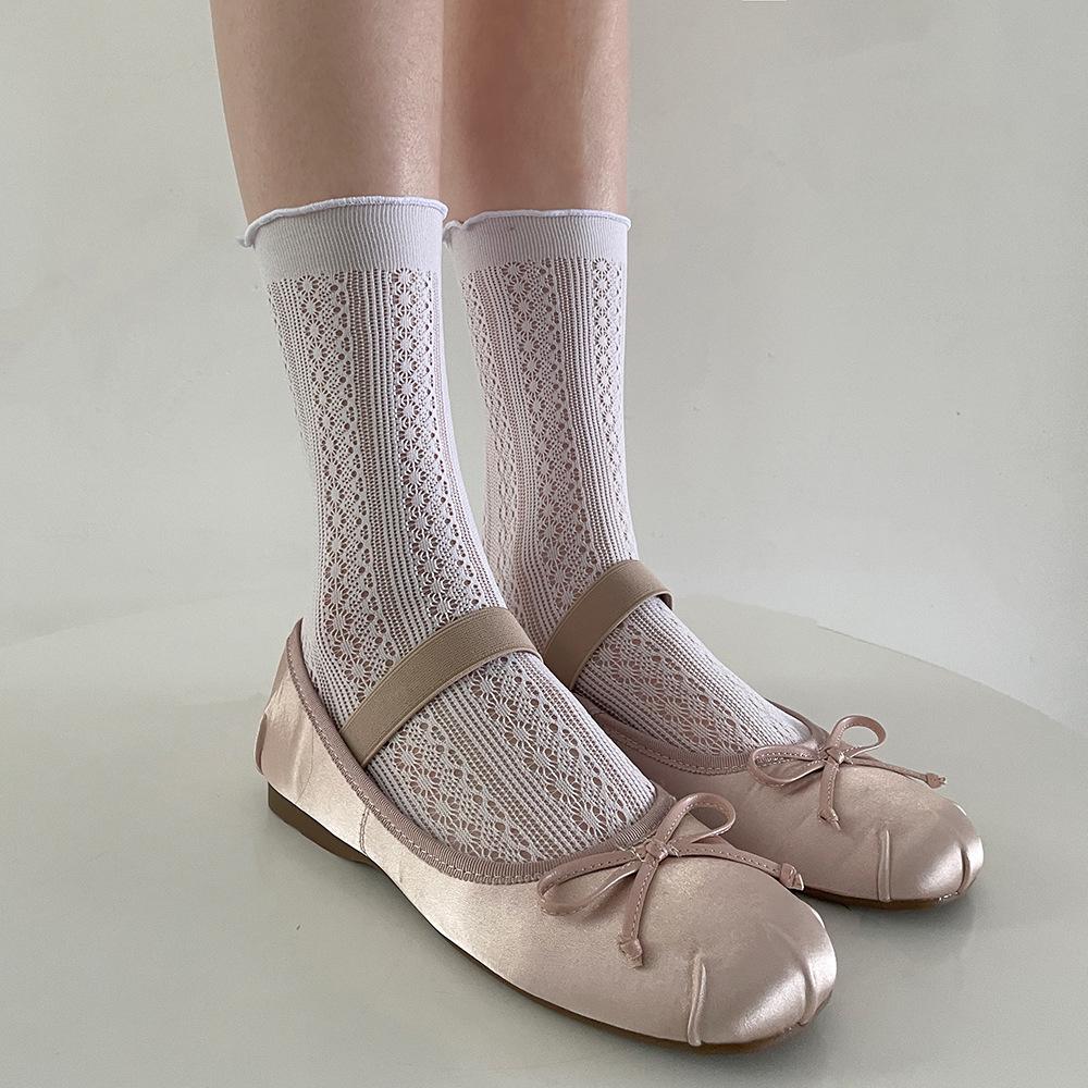 Полые женские носки, хлопковые бархатные мягкие летние тонкие дышащие длинные носки в японском стиле, милые кавайные носки принцессы Харадзюку