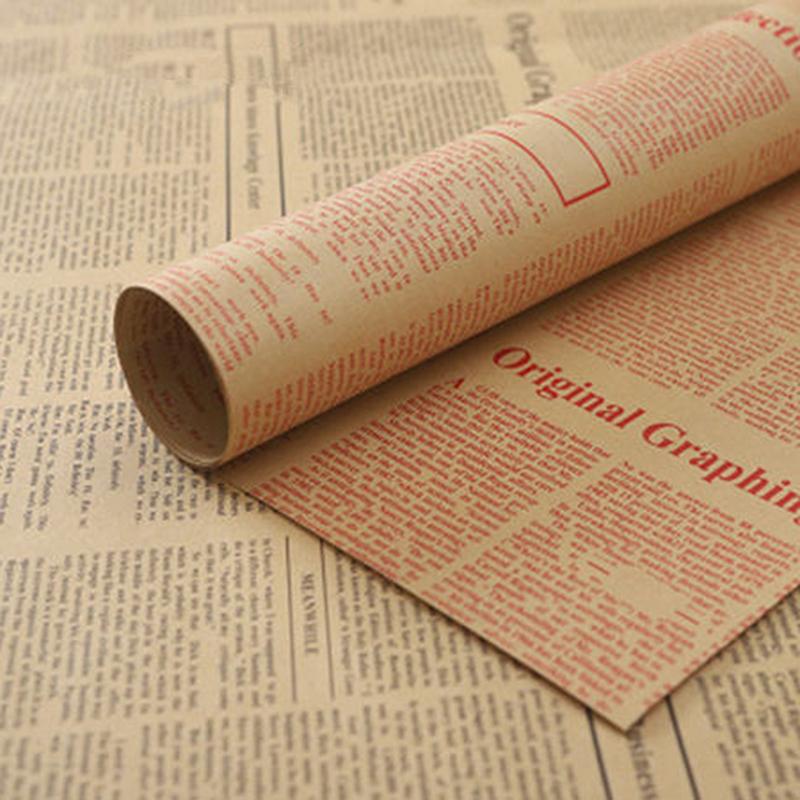 5 листов винтажной английской газетной крафт-бумаги коричневого цвета для внешней упаковки подарков и цветов.
