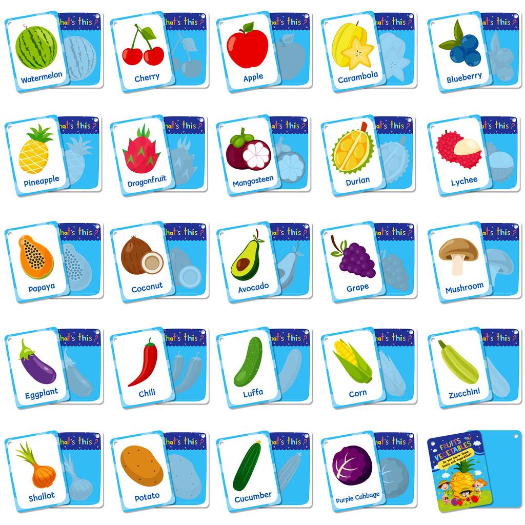 46 Познавательных карточек с фруктами и овощами, Интерактивные карточки для детей, Развивающие карточки для раннего обучения