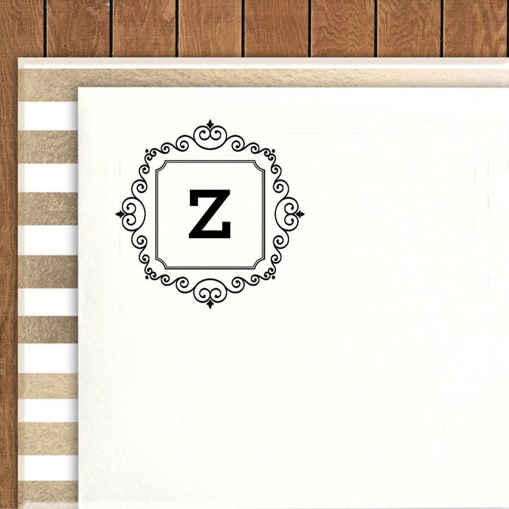 Printtoo Square Swirl Border Z Alphabet Monogram Initial R-40 Self Inking Rubber Stamp Office